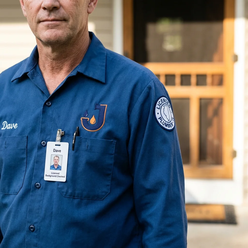 Licensed plumber showing ID badge in Christiansburg, VA