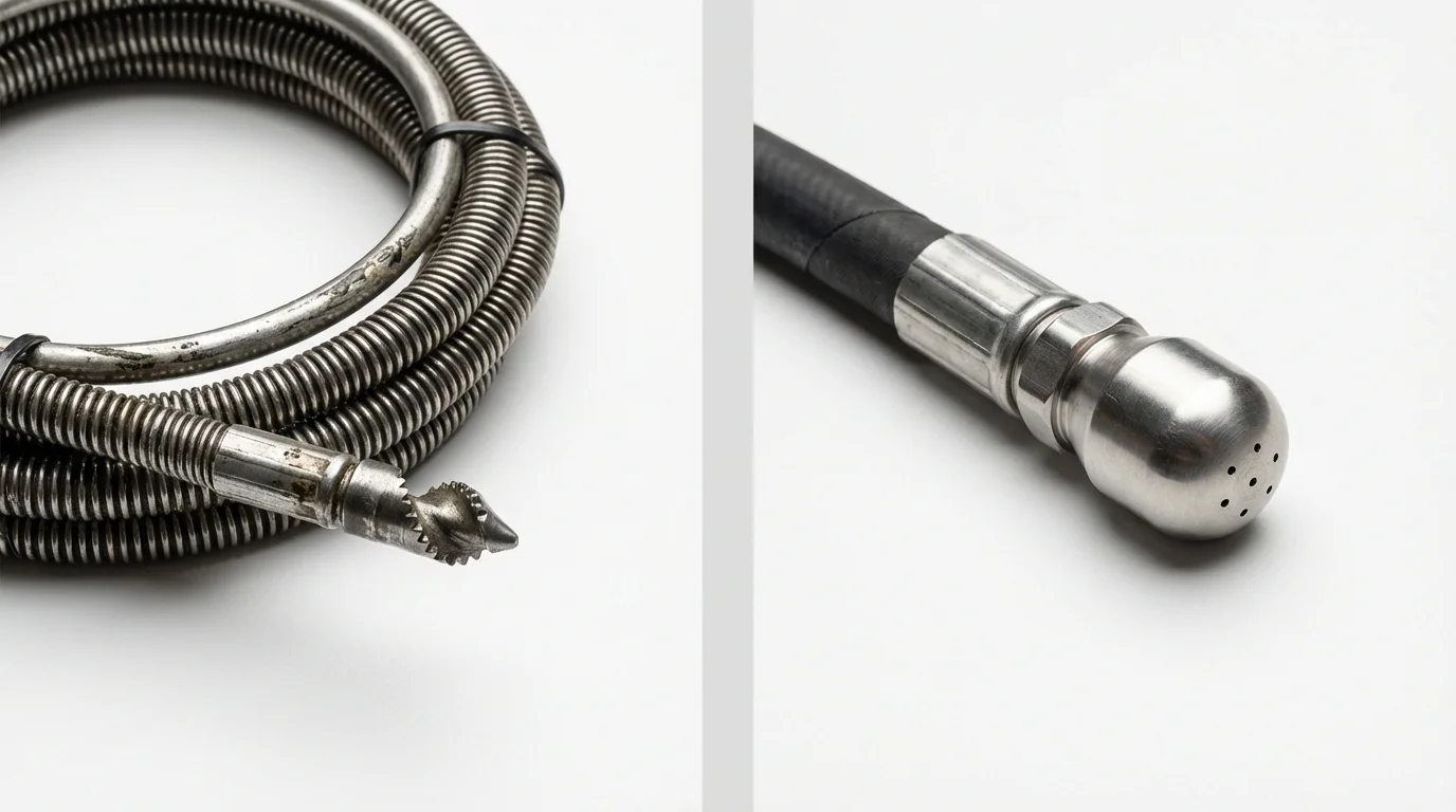 Drain snake cable and hydro jetting nozzle used for drain cleaning in Christiansburg, VA