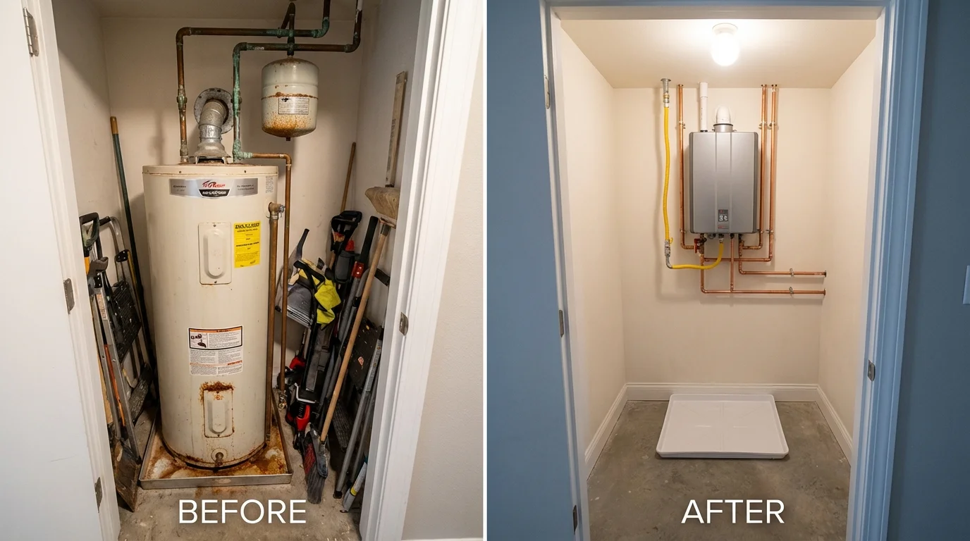 Tank water heater versus wall-mounted tankless unit comparison for Christiansburg, VA homeowners