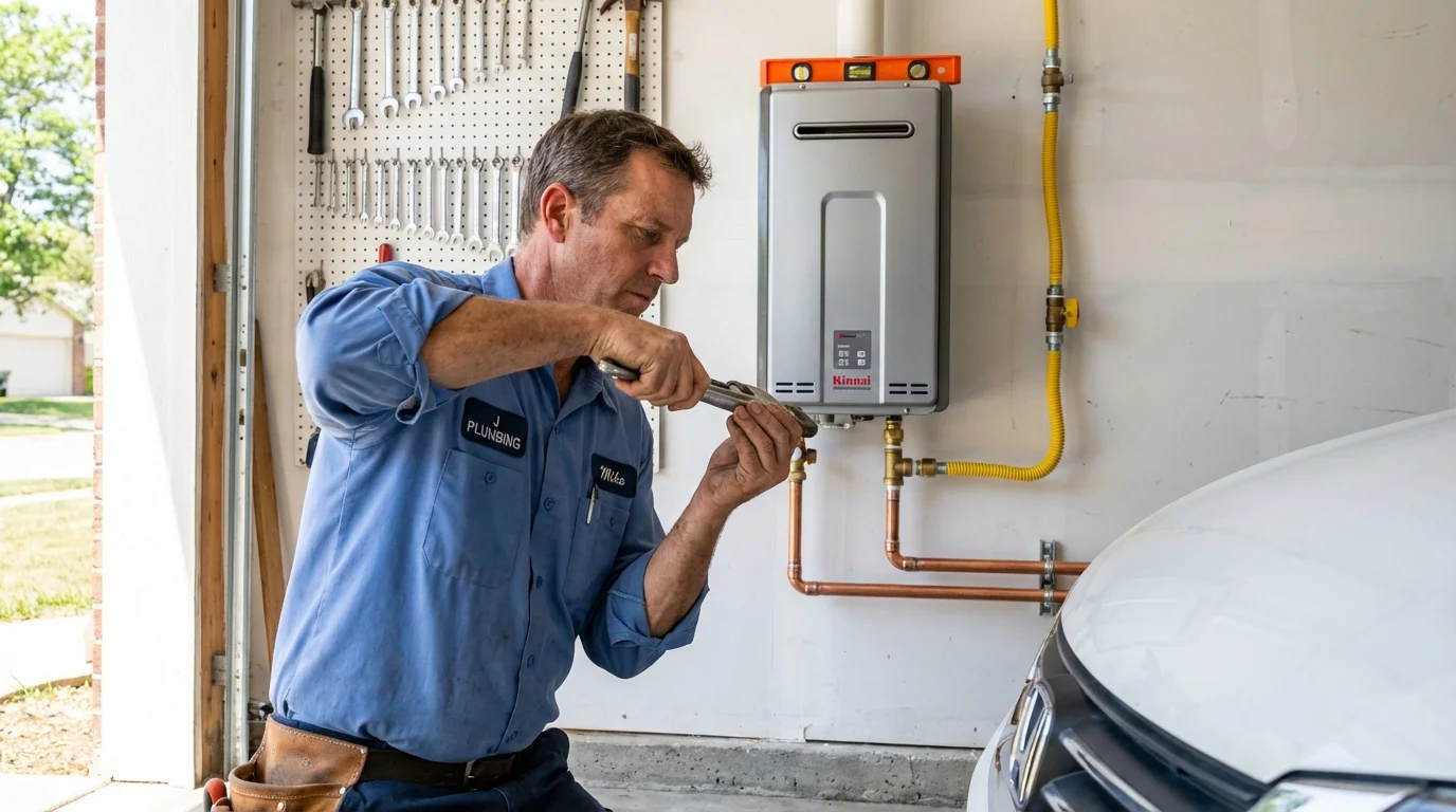 Tankless water heater installation by a Johns Plumbing LLC plumber in Christiansburg