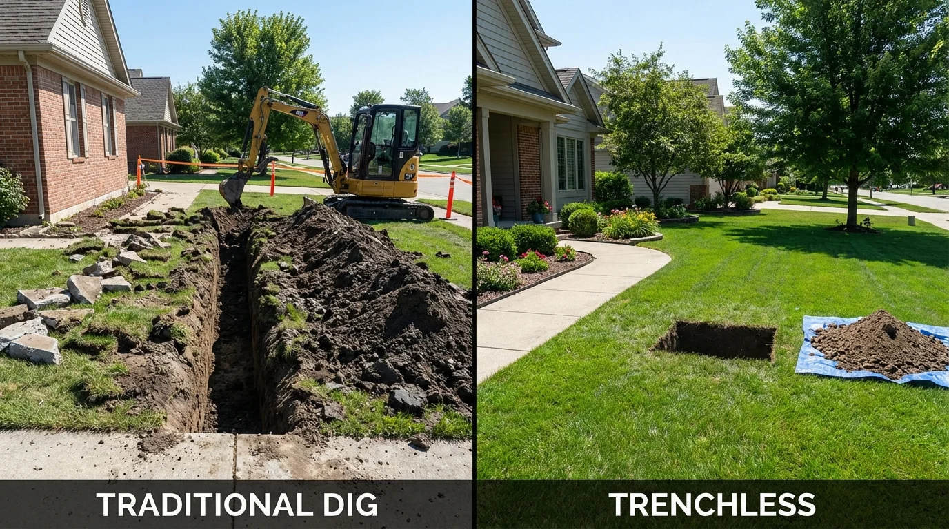 Trenchless sewer repair with minimal yard damage versus traditional excavation in Christiansburg, VA